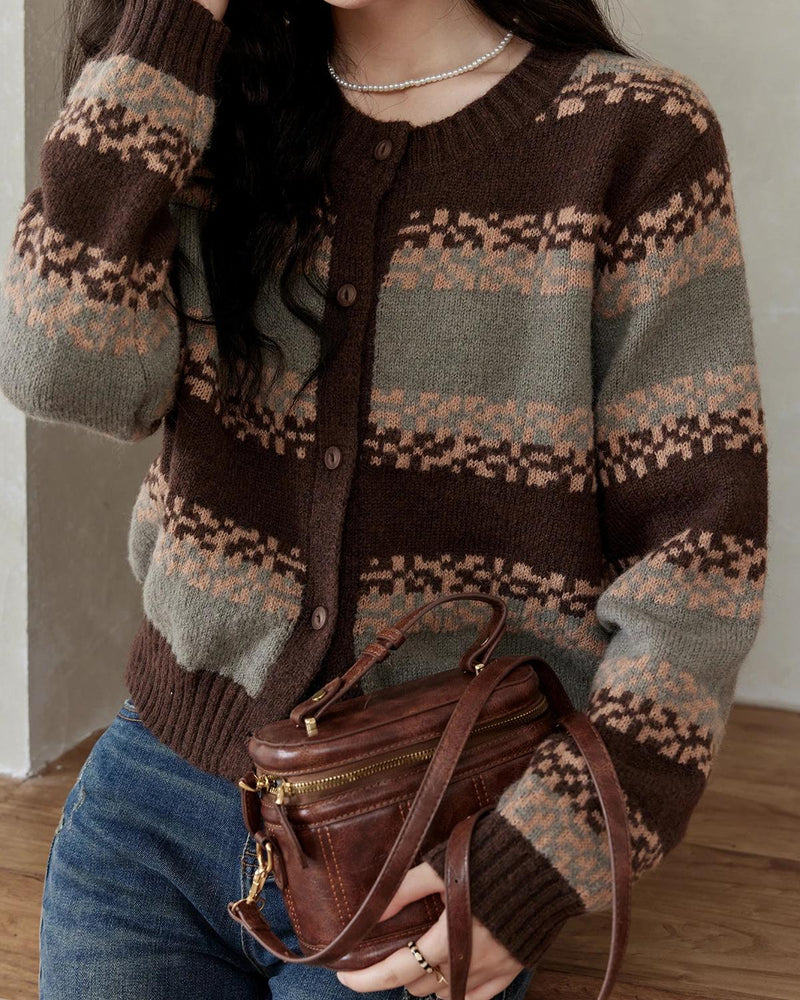 retro striped knitted cardigan, view 7 - MRSLM