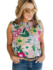 women's ruffle sleeve floral vest top, view 3 - MRSLM