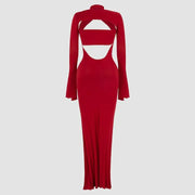 hollow solid color maxi dress, view 5 - MRSLM
