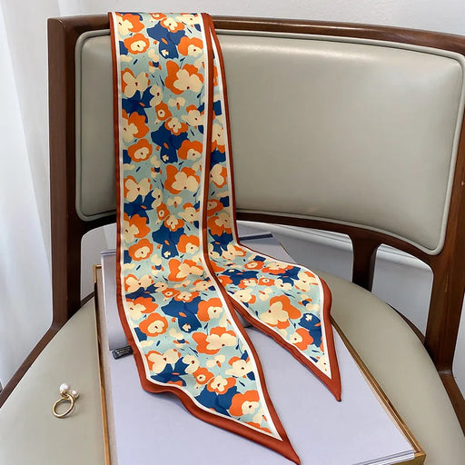Floral silk-feel long scarf, view 2 - MRSLM