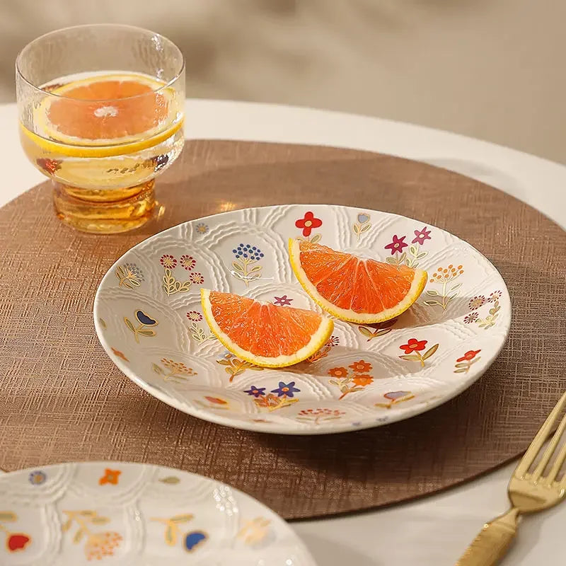 elegant floral ceramic plate, view 5 - MRSLM
