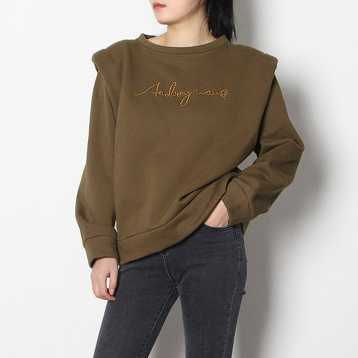 Short Padded Shoulder Loose Sweater Women