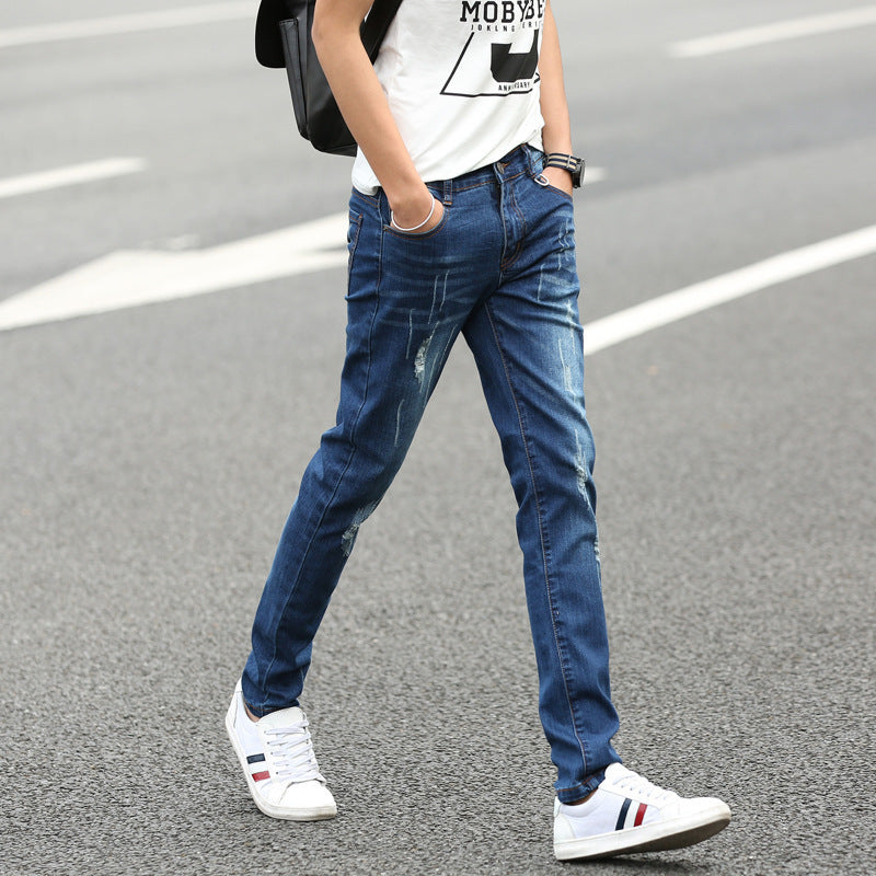 Men's dark blue denim pants, view 3 - MRSLM
