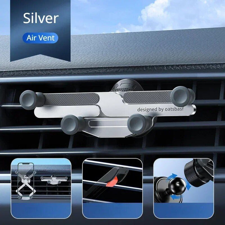 360° Rotating Alloy Car Phone Mount - Universal Air Vent & Dashboard Gravity Phone Holder
