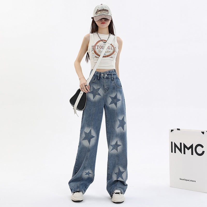 Loose Wide Leg XINGX Vintage Print Jeans