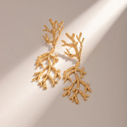 gold coral pearl pendant earrings - MRSLM