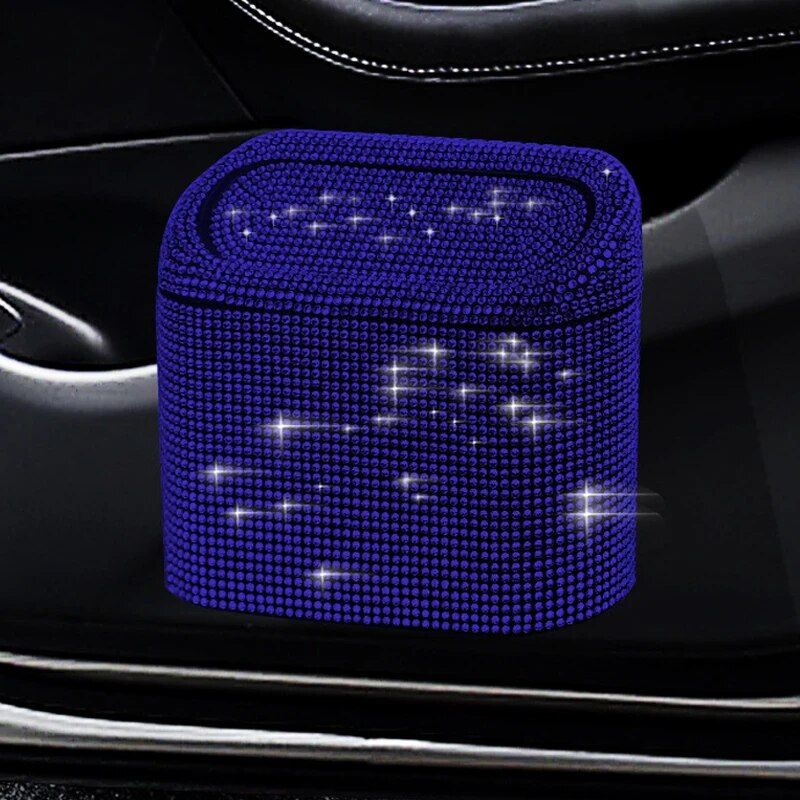 Luxurious Rhinestone Car Trash Bin - Pressing Type Square Storage Bucket