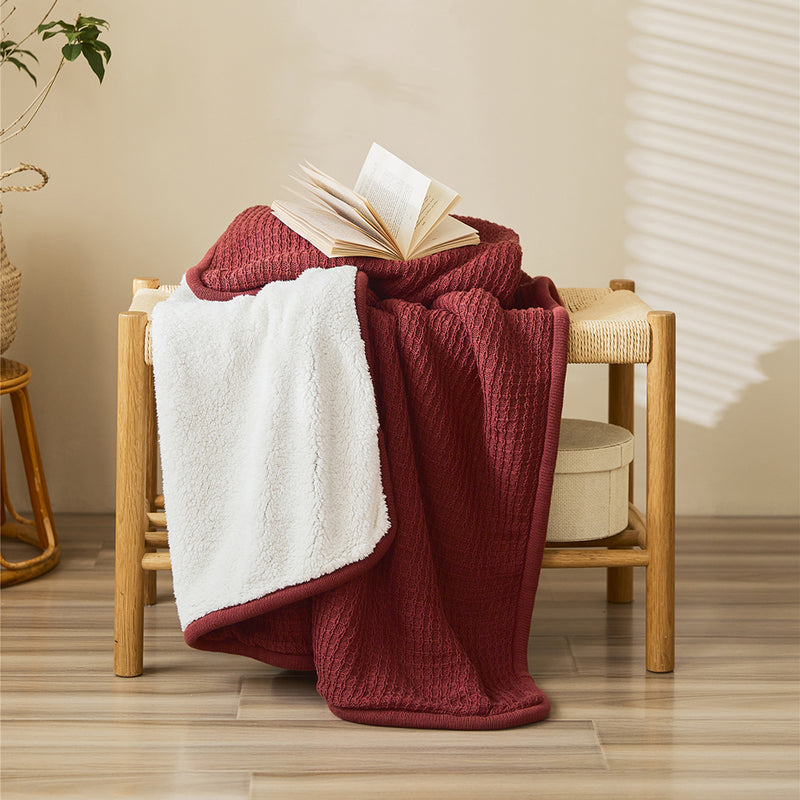 classic waffle plaid cotton knitted throw blanket, view 4 - MRSLM