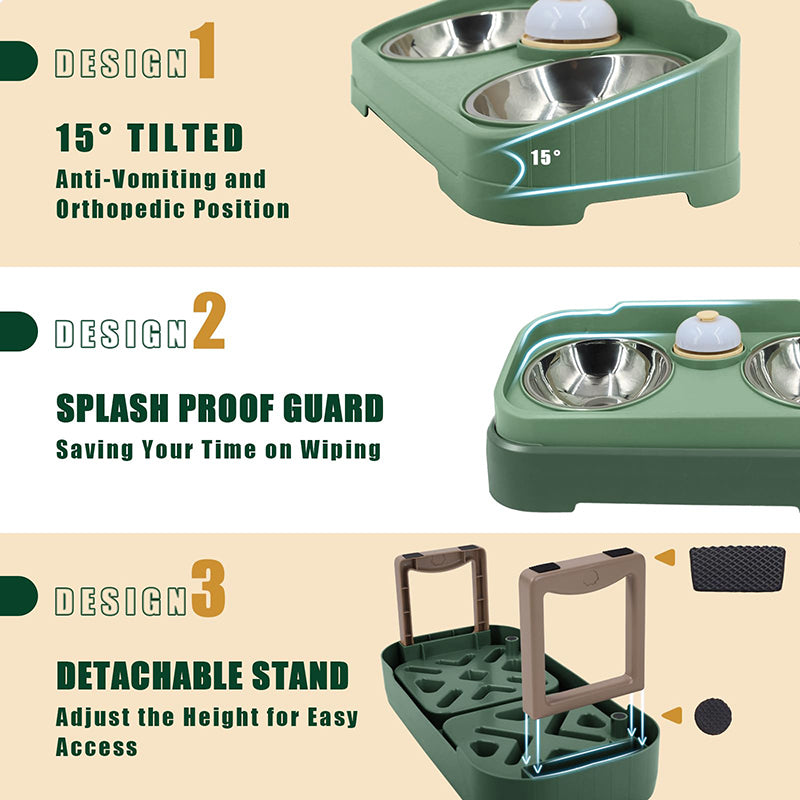 3-in-1 adjustable stainless steel elevated pet bowl set, view 8 - MRSLM