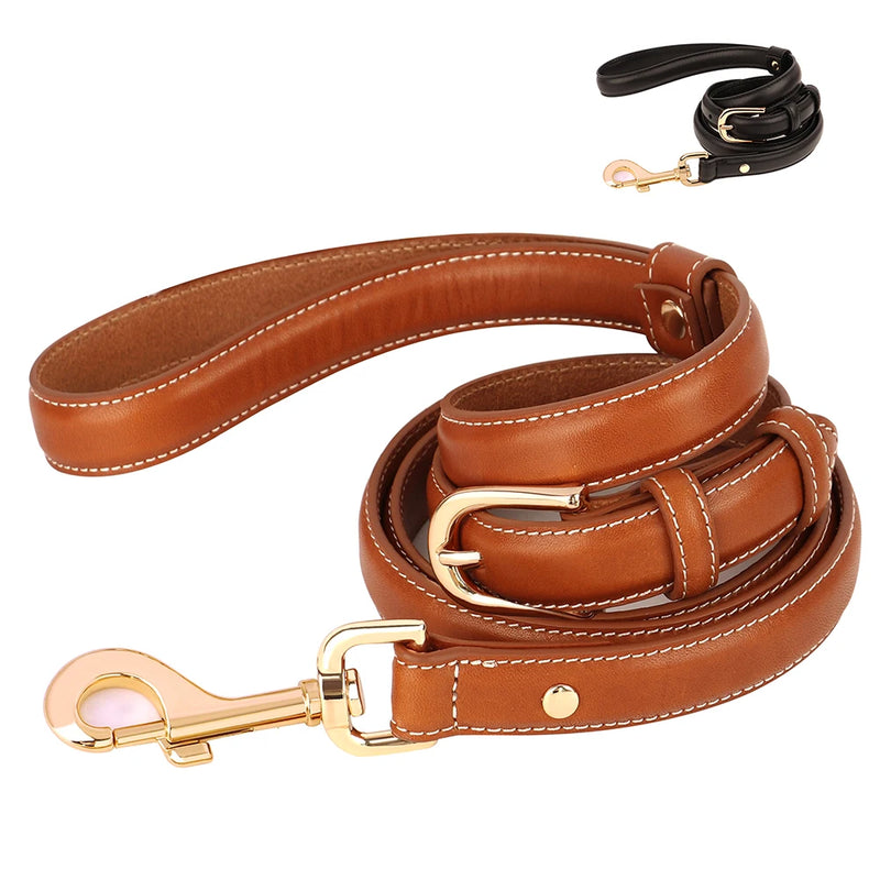 adjustable genuine leather dog leash, view 4 - MRSLM