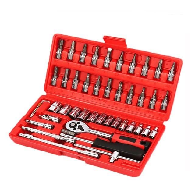 Professional 46-Piece Car Repair Hand Tool Set - Multifunction Ratchet Wrench and Tire Removal Kit