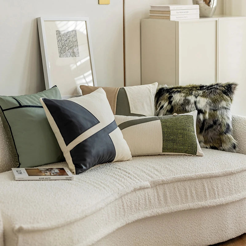 patchwork pu leather cushion cover, view 13 - MRSLM