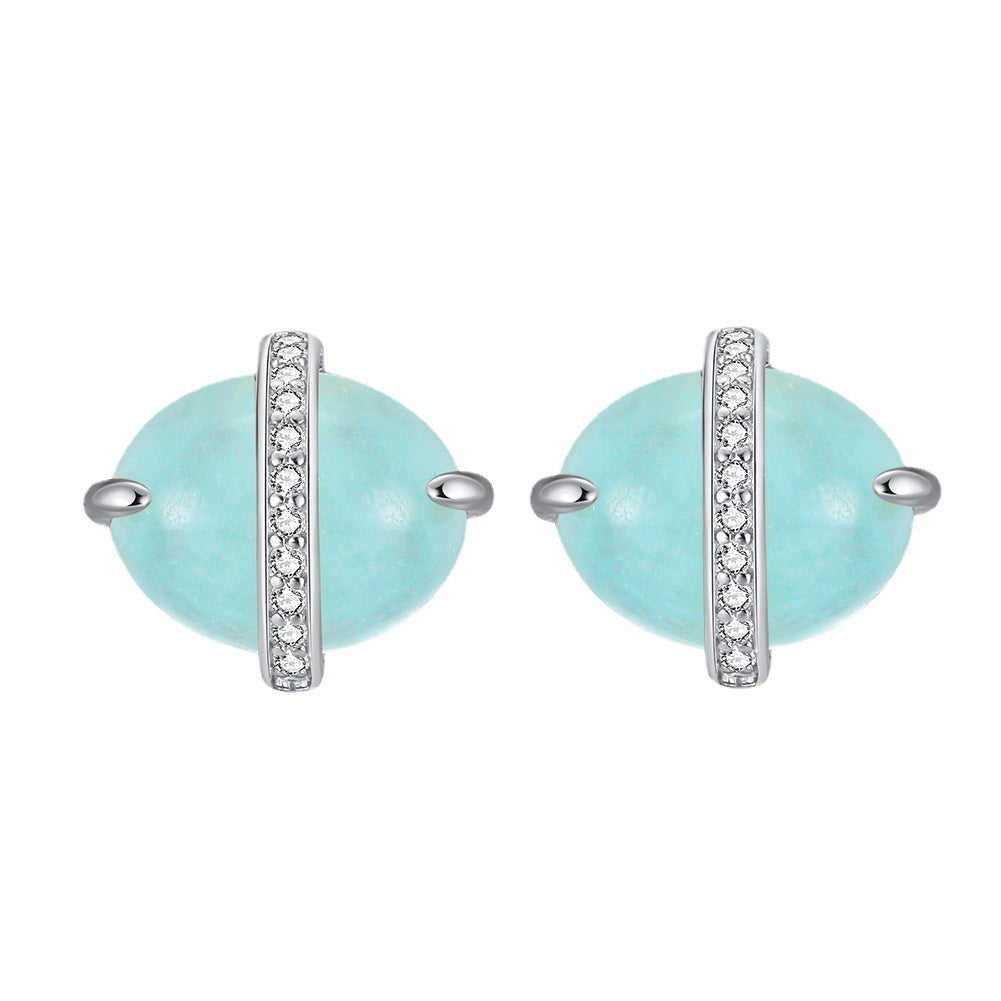 Sterling Silver Oval Stud Earrings With Diamonds
