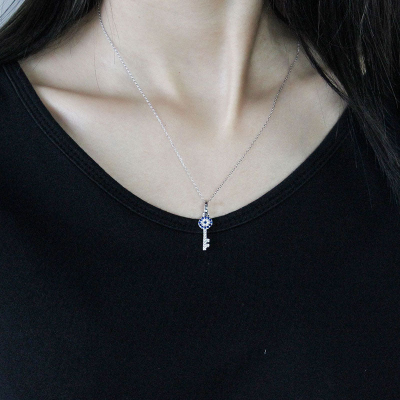 Schlüssel-Silberkette, elegante Damen-Anhänger-Halskette