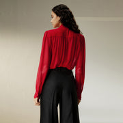 sheer silk mesh bow-tie blouse, view 4 - MRSLM