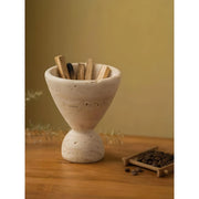 handcrafted travertine stone incense burner, view 4 - MRSLM