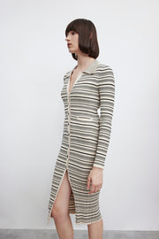 french style striped lapel dress, view 4 - MRSLM