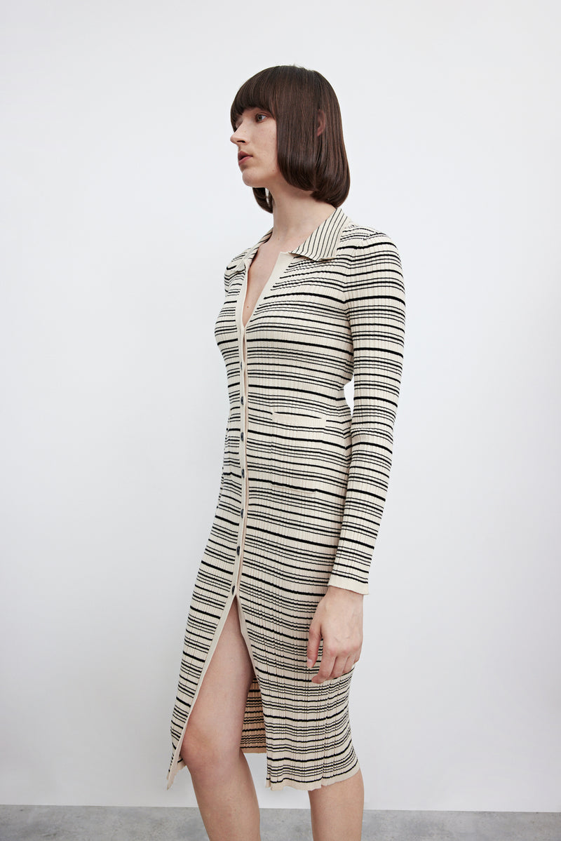 french style striped lapel dress, view 4 - MRSLM