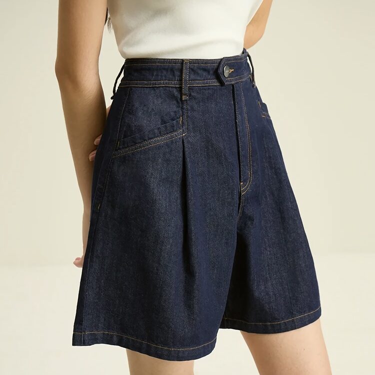 dark denim high waist loose shorts - MRSLM