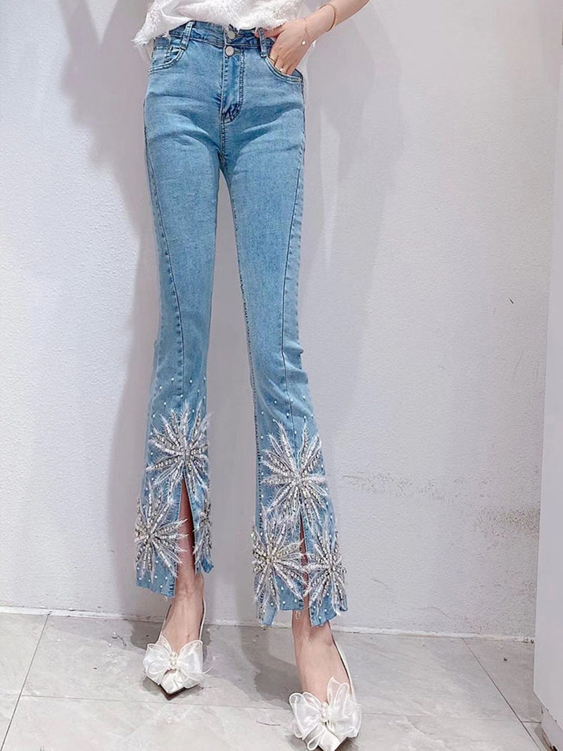 women's beaded slit bootcut jeans, view 5 - MRSLM