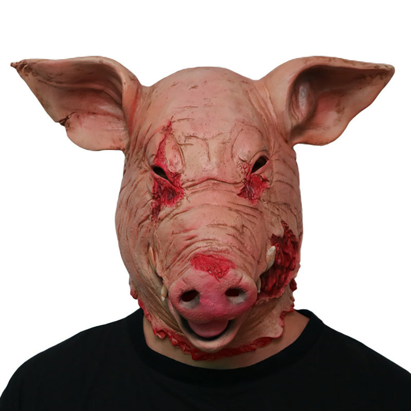 Halloween-Horror-Latexmaske mit verrottetem Gesicht und Schweinskopf