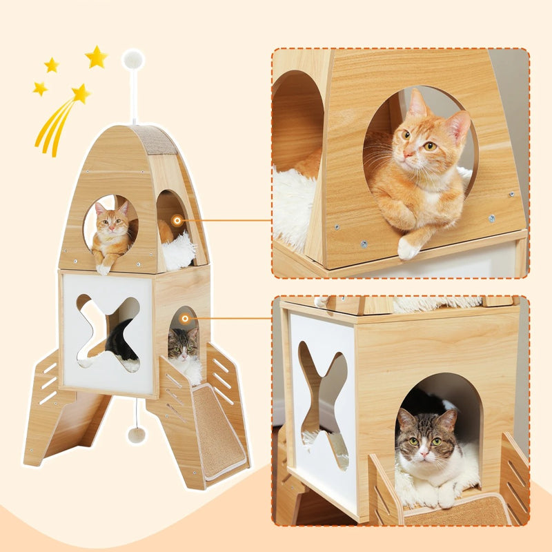 rocket-shaped cat tree with condos, view 7 - MRSLM