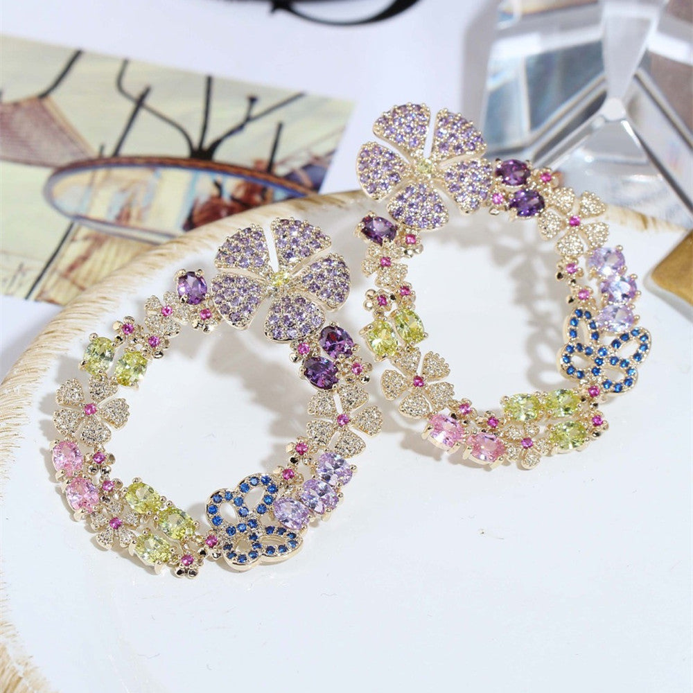 Fashion Three-dimensional Colorful Butterfly Flower Earrings
