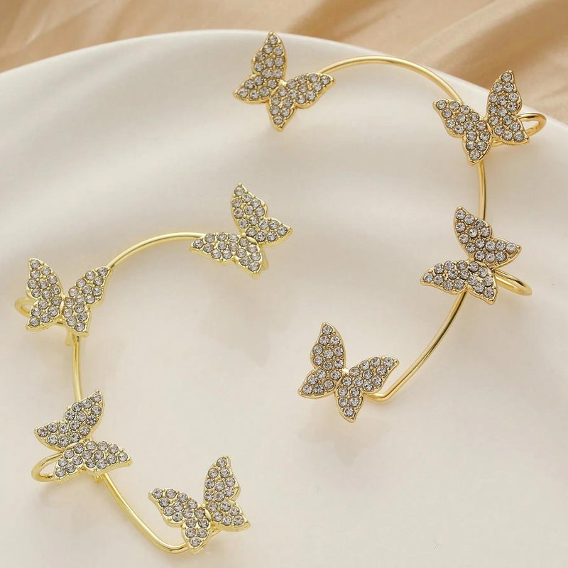 crystal butterfly clip earrings, view 2 - MRSLM
