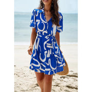 printed short sleeve A-line dress, view 23 - MRSLM