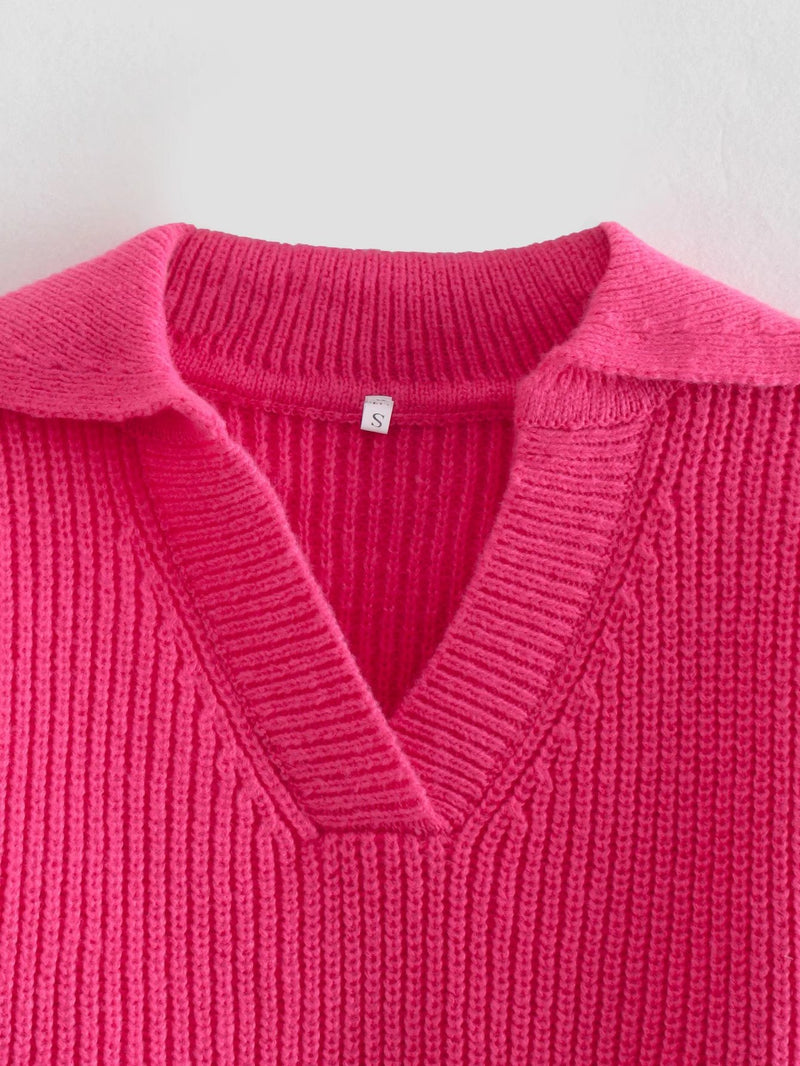 lapel lantern sleeve short knit sweater, view 5 - MRSLM