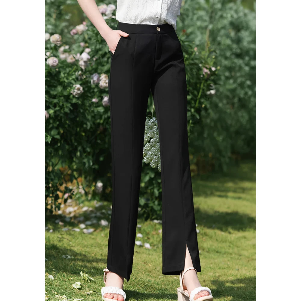 Trendy Black Boot Cut Trousers with Micro Flare