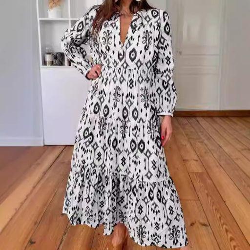 women's V-neck printed dress, view 7 - MRSLM
