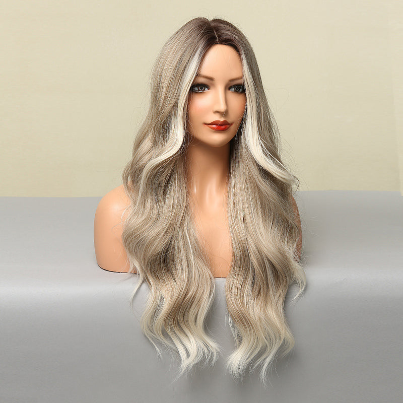 Fashionable Medium Large Wave Natural Mixed Color Wig