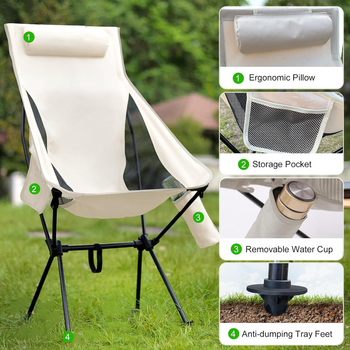 Lightweight Portable Camping Chair with Headrest - Durable Aluminum Folding Seat for Outdoors