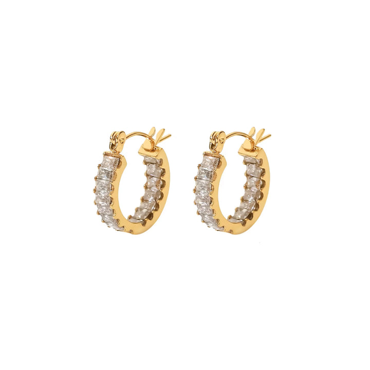 Trendy Waterproof Gold Stainless Steel Hoop Earrings with Cubic Zirconia
