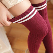 striped thigh high cotton stockings, view 7 - MRSLM