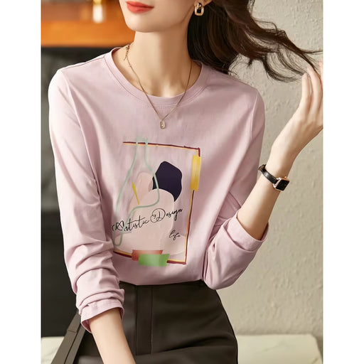 pink cotton letter print T-shirt, view 2 - MRSLM