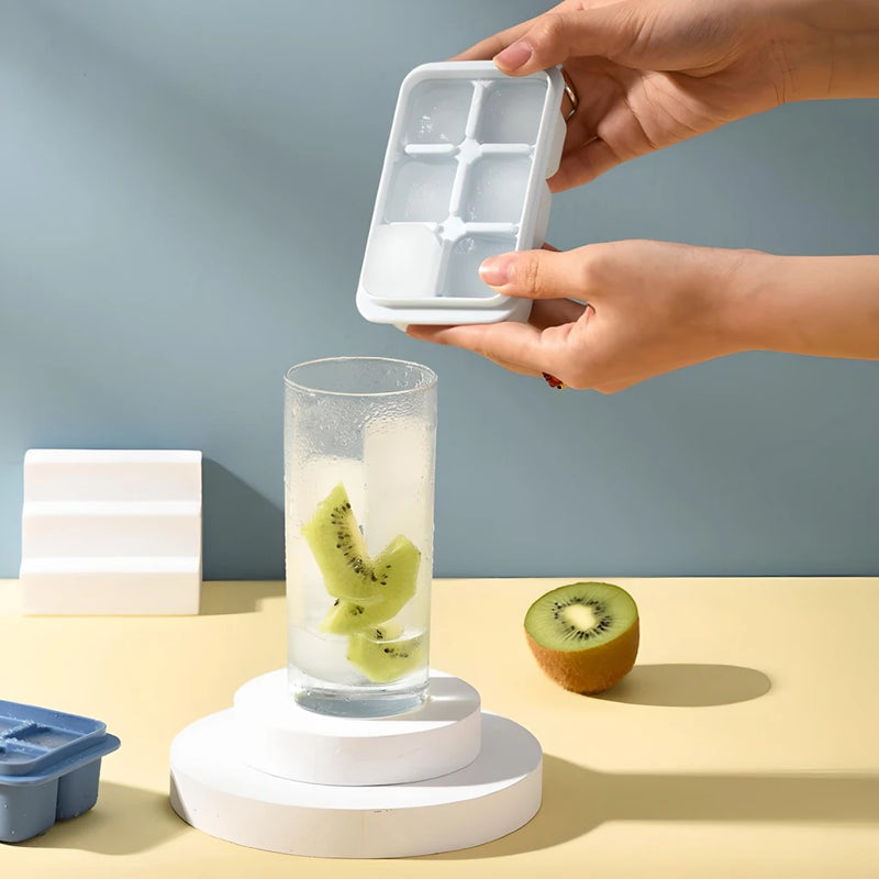 blue ice cube tray with removable lid, view 3 - MRSLM