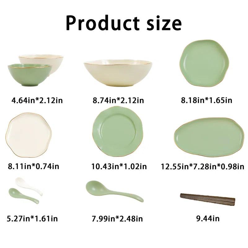 Conjunto de prato e tigela de porcelana com borda dourada fosca e formato irregular