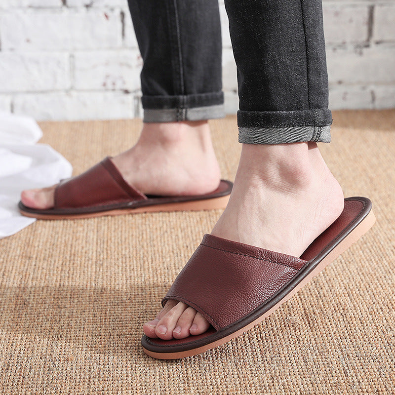 home cowhide leather slippers, view 6 - MRSLM
