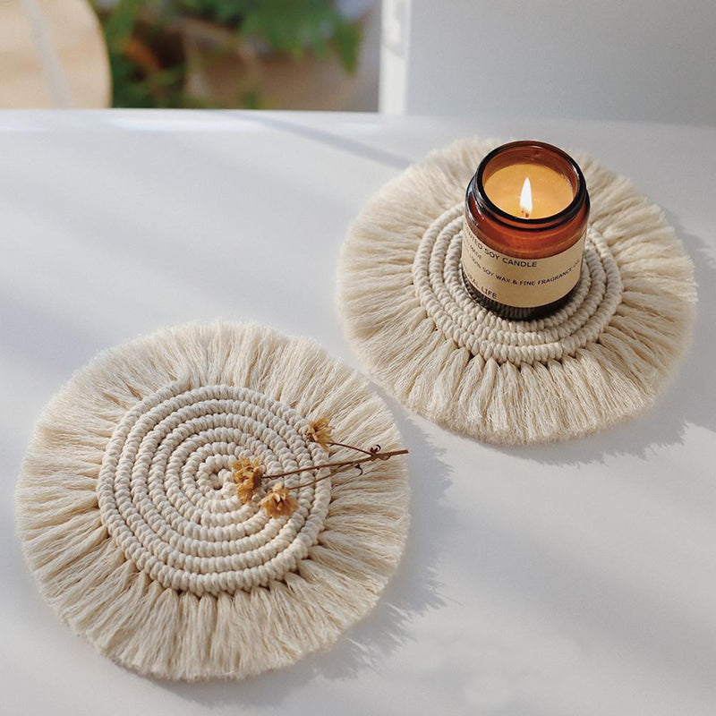 handmade macrame cotton coasters, view 6 - MRSLM
