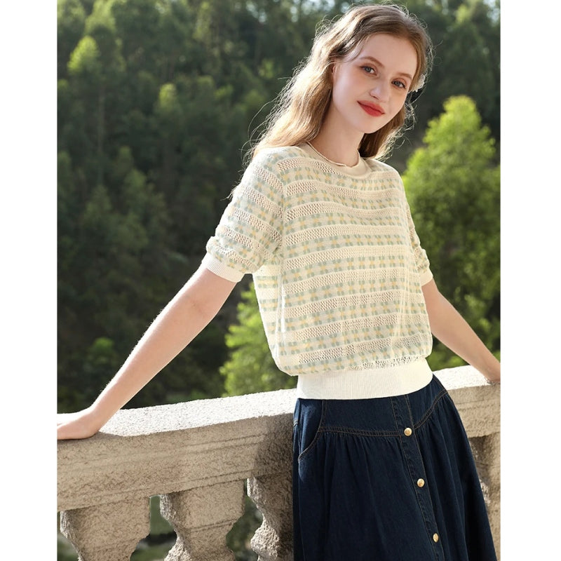 floral striped knit sweater, view 3 - MRSLM