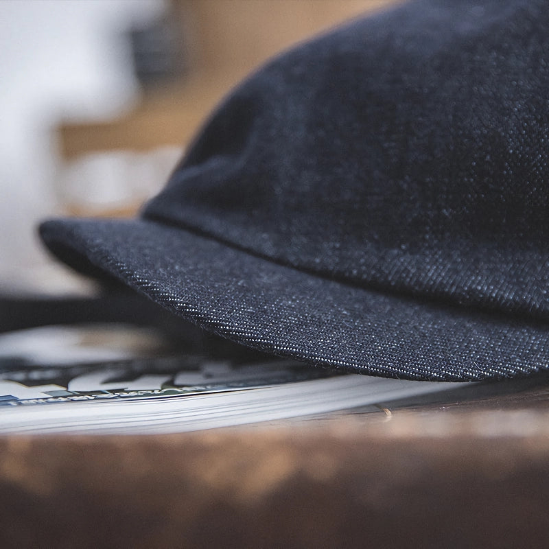 vintage denim newsboy cap, view 7 - MRSLM