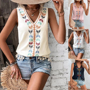 women's ethnic style v-neck embroidered vest top - MRSLM