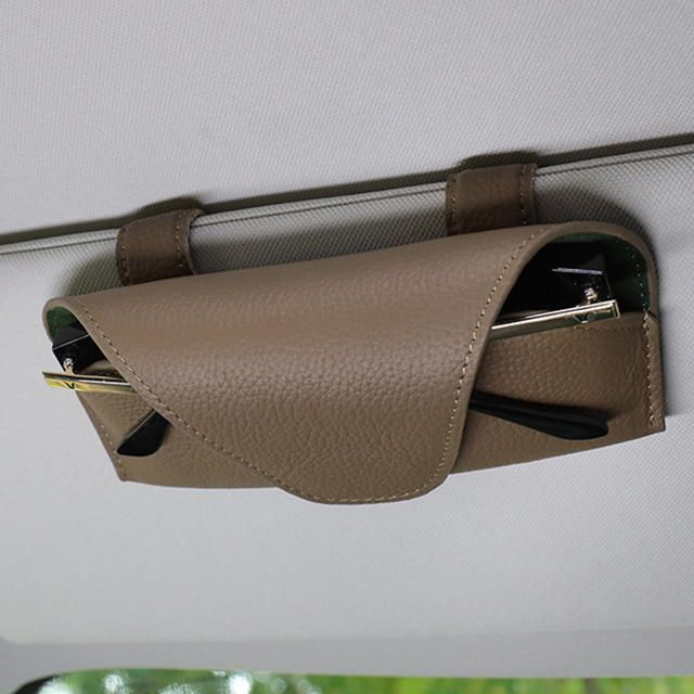 Suporte universal para óculos de carro em couro para quebra-sol