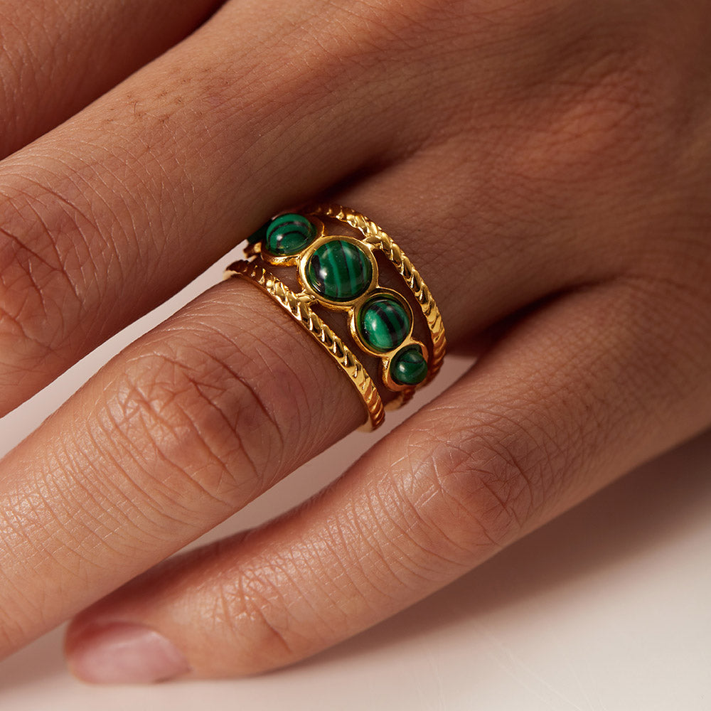 Waterproof Gold Plated Stainless Steel Malachite Ring