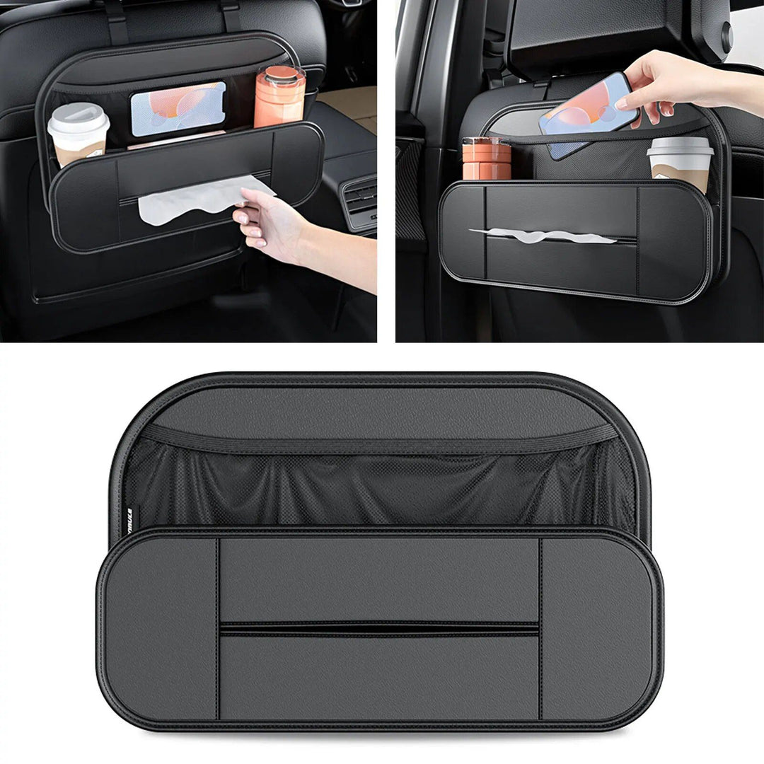 High-Capacity Leather Car Storage Organizer for Backseat & Trunk - Black