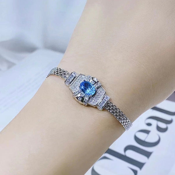 Women's S925 Sterling Silver Inlaid Topaz Crystal Bracelet