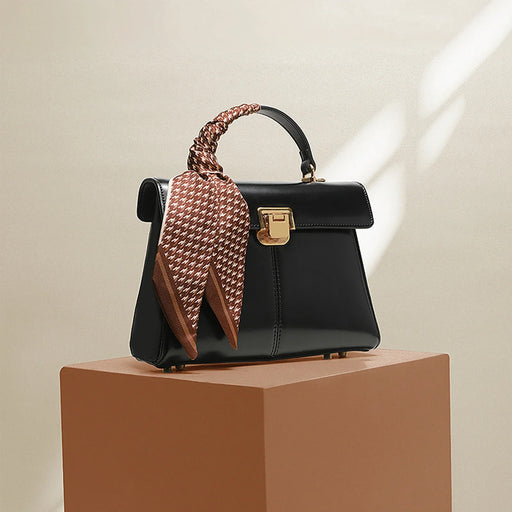 leather crossbody handbag with scarf decor - MRSLM
