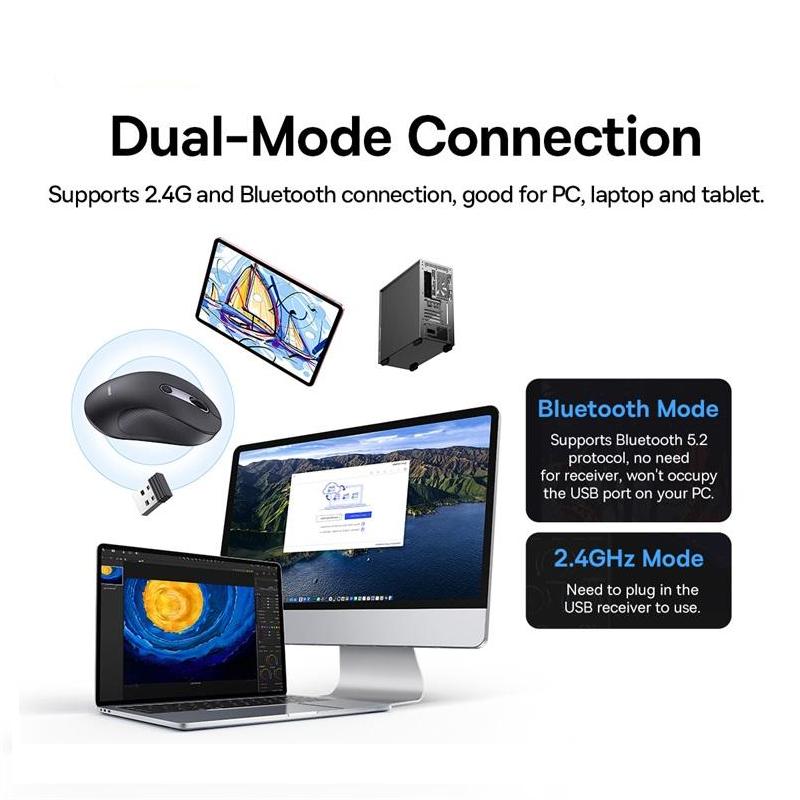 Mouse sem fio Bluetooth 5.2 de 4000 DPI - Design ergonômico com 6 botões silenciosos para compatibilidade com diversos dispositivos.